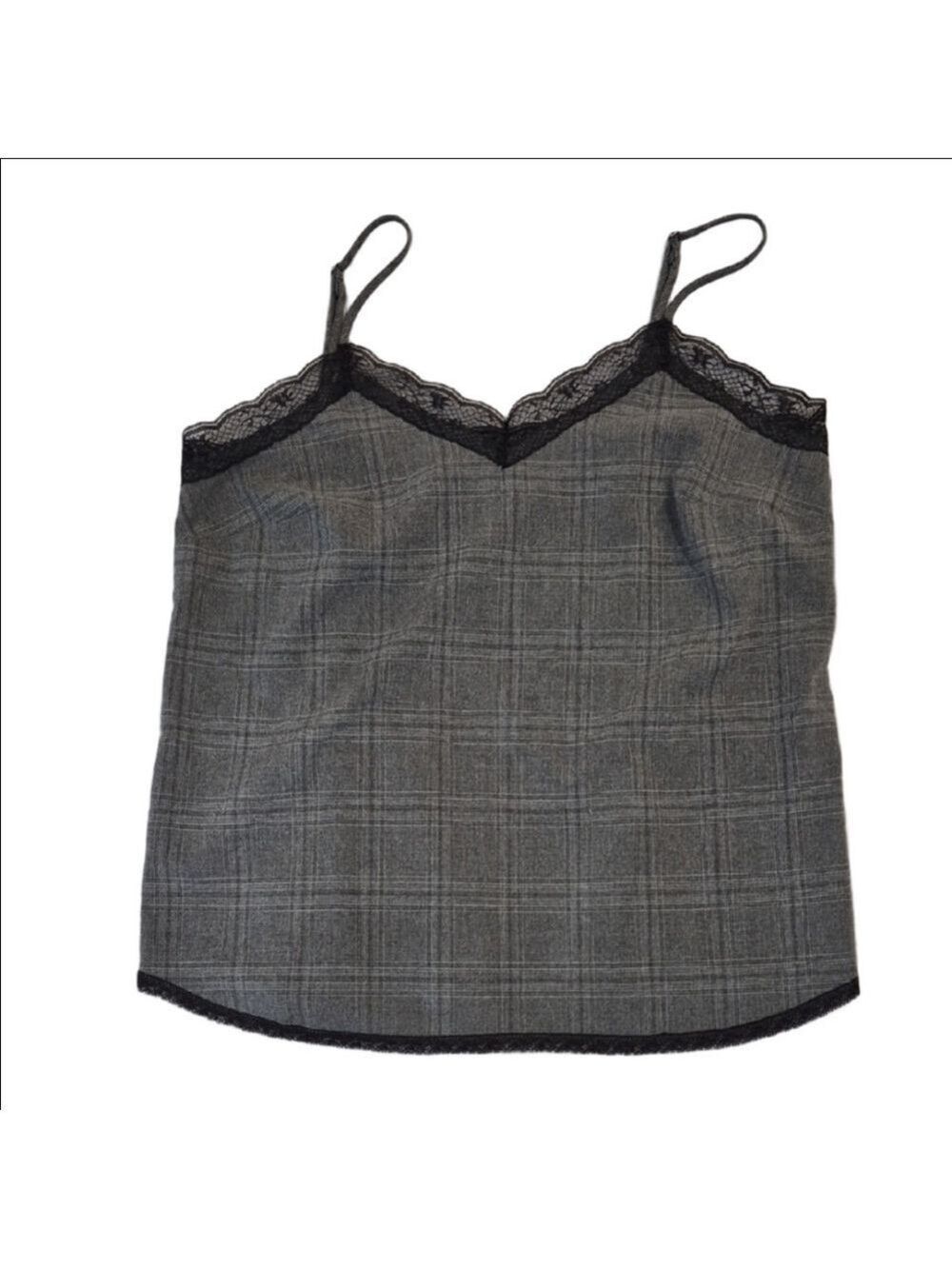 Calvin Klein Grey Plaid Lace-Trim Cami